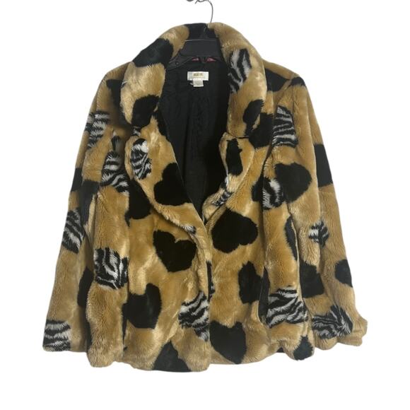 Maeve Faux Fur Zebra And Black Heart Print Coat Size S - Picture 2 of 12